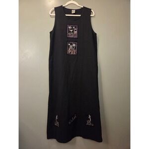 Viva City Giraffe Print Sleeveless Maxi Dress 100% Cotton, Size M, Black